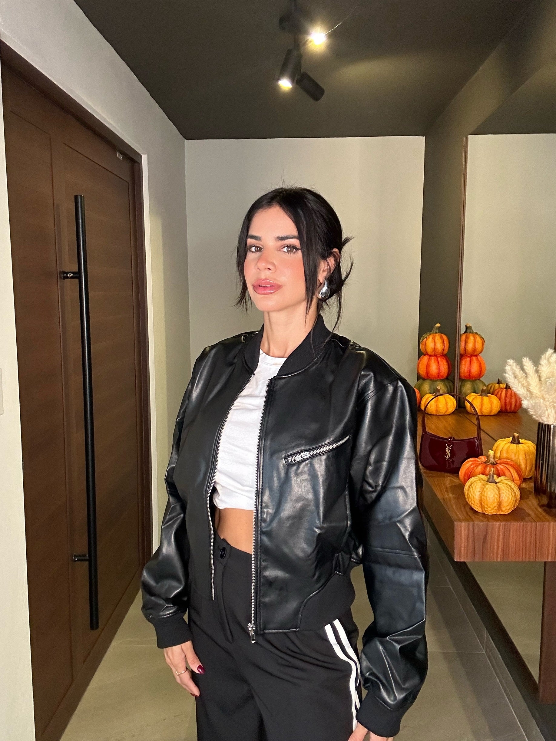 Leather bomber jacket - black
