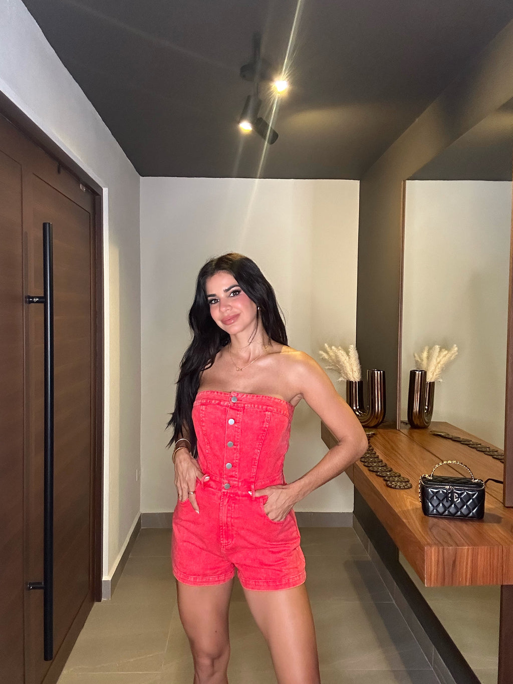 CHERRY denim romper