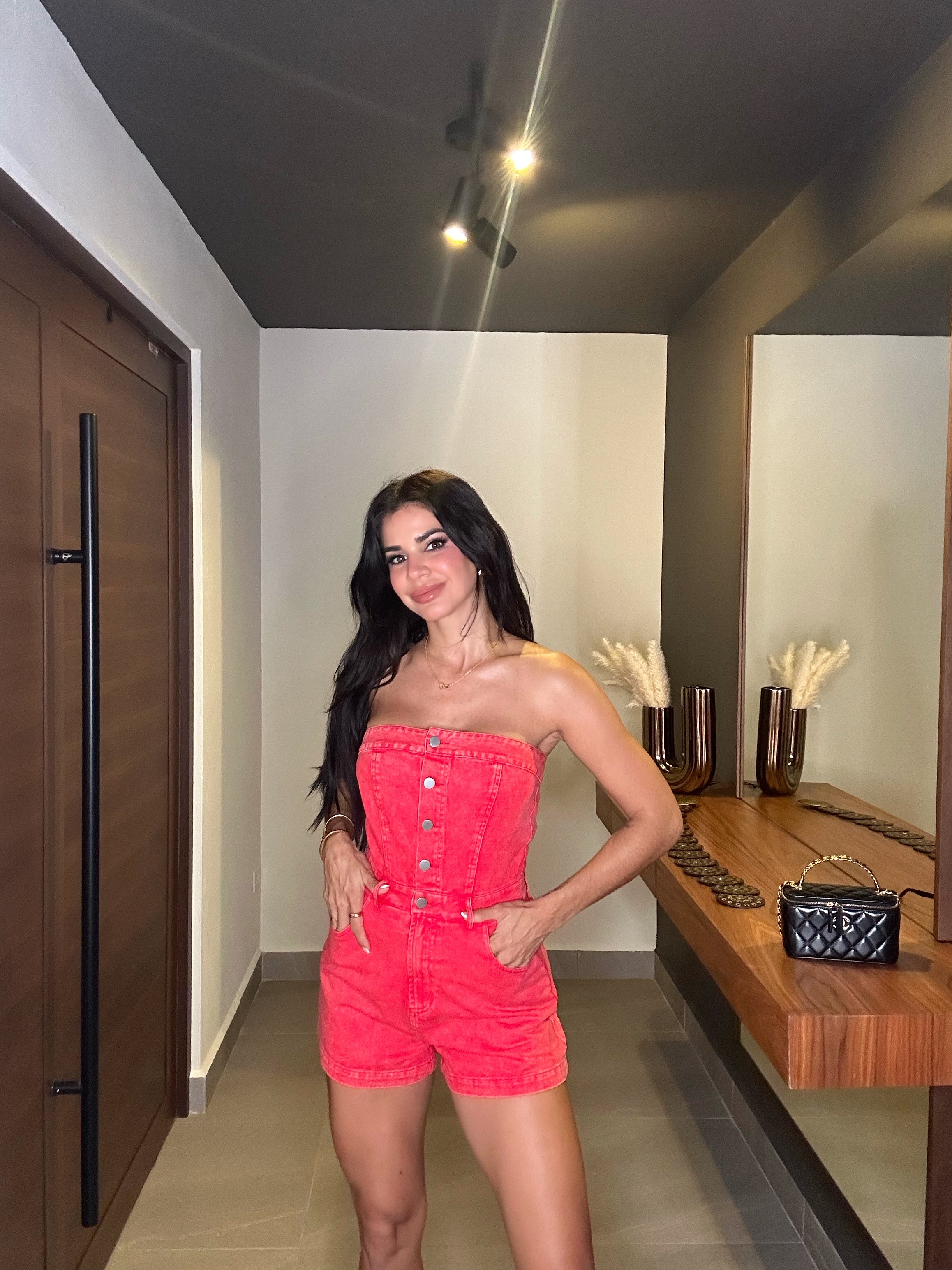 CHERRY denim romper