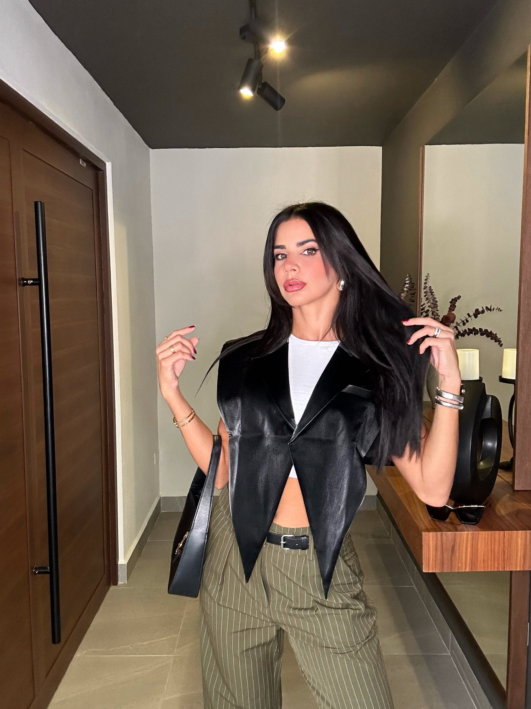 Leather Maxi Vest - black