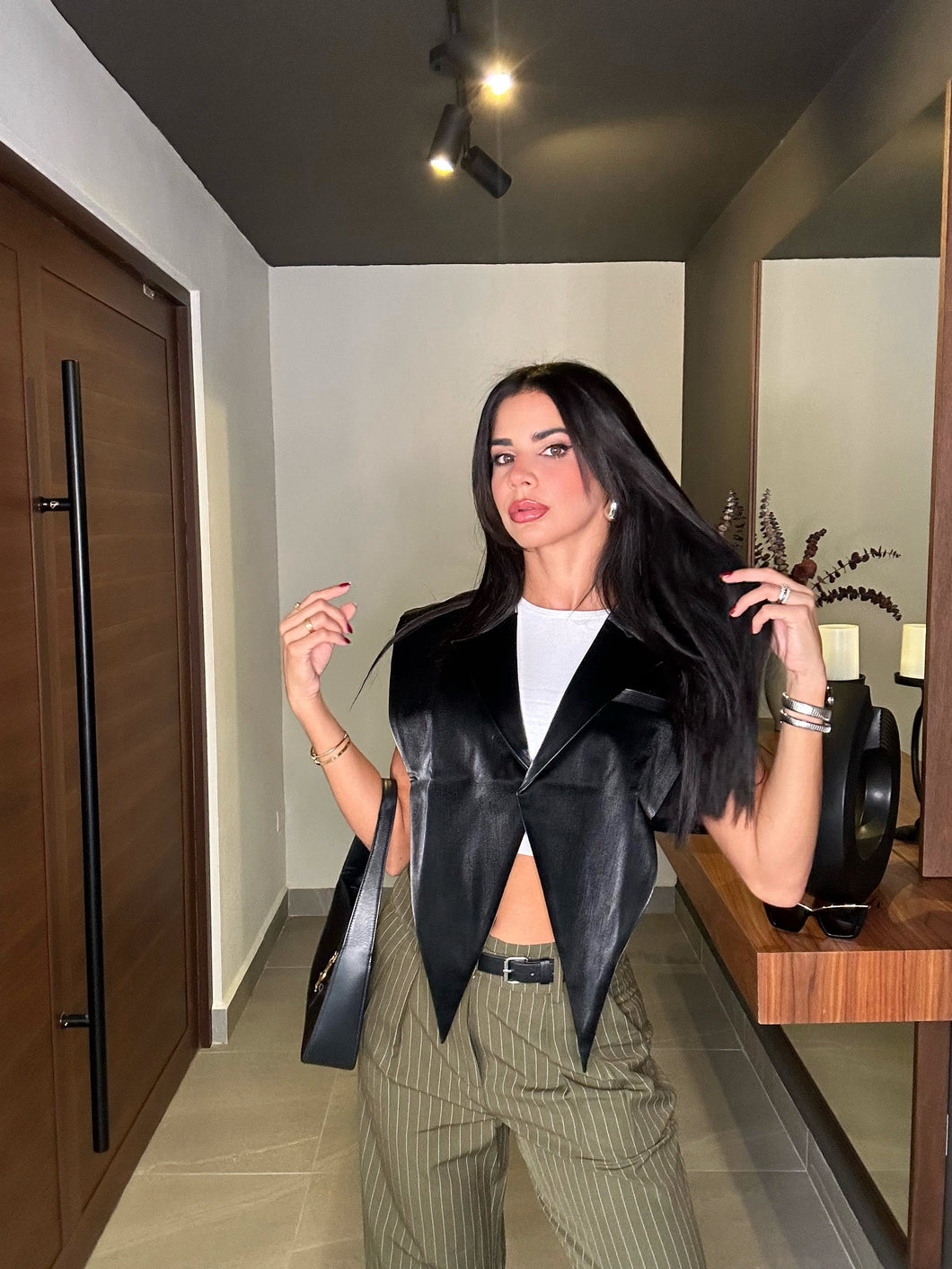 Leather Maxi Vest- black