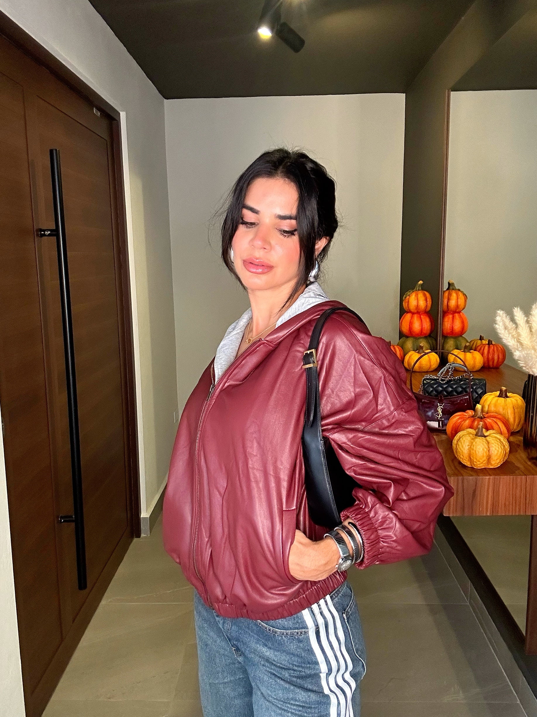 Burgundy Leather Hoodie