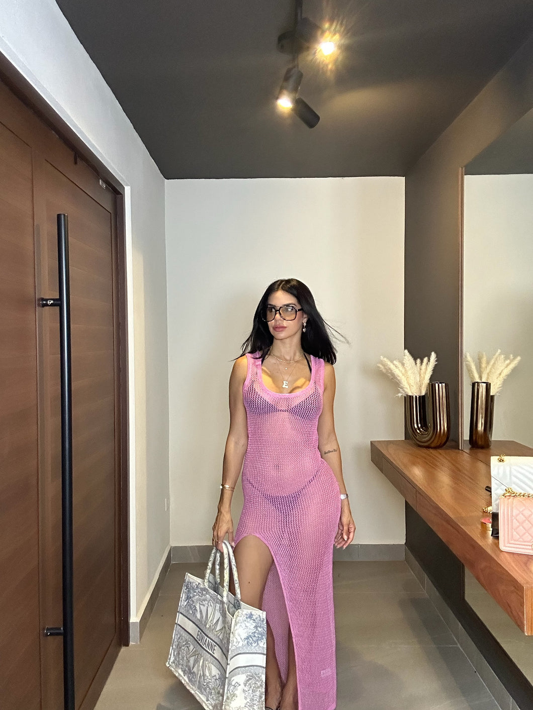 Sandy Crochet Dress- Pink