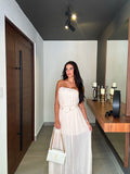 Mesh strapless dress- ivory