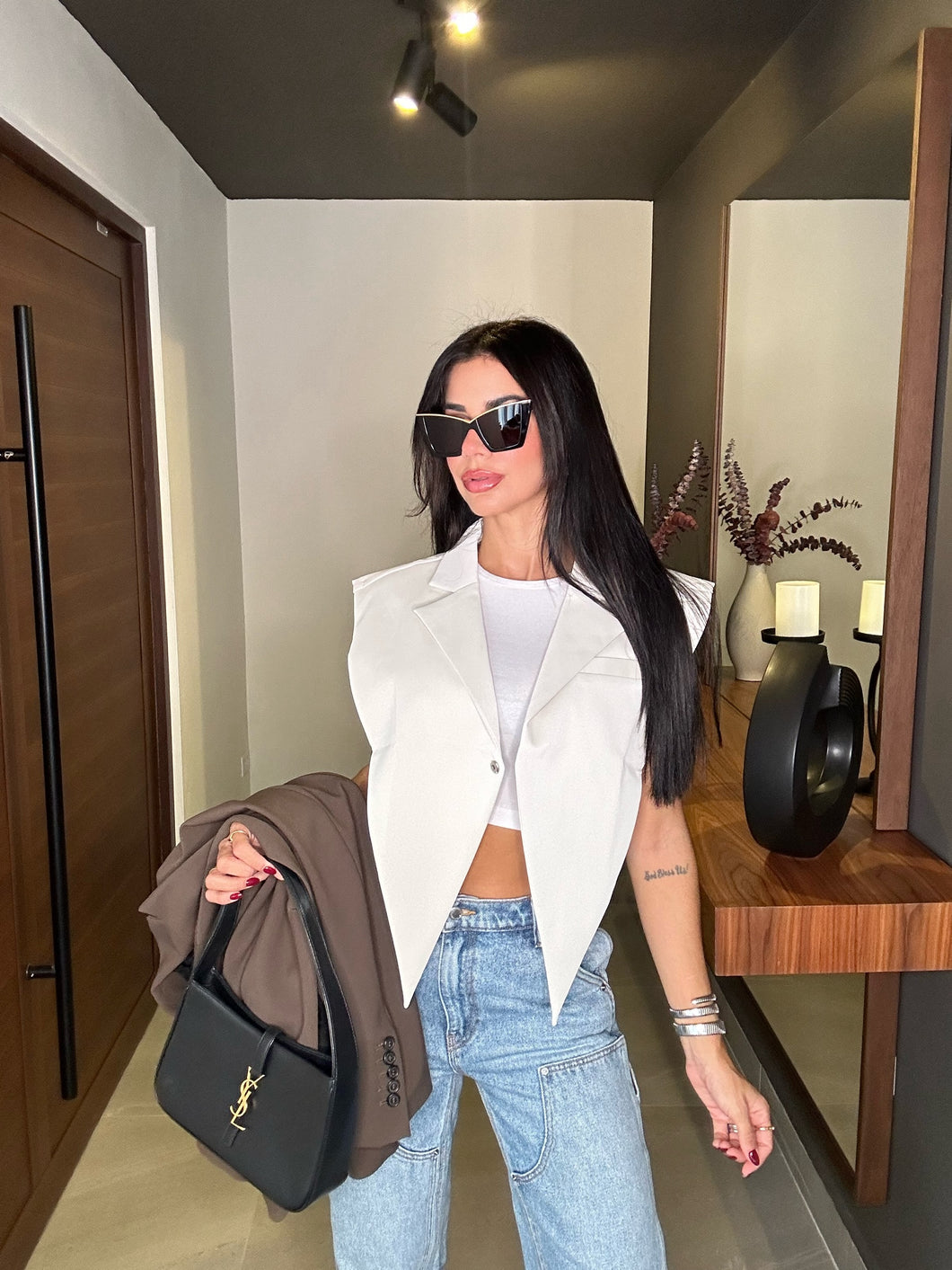 Leather Maxi Vest- bone