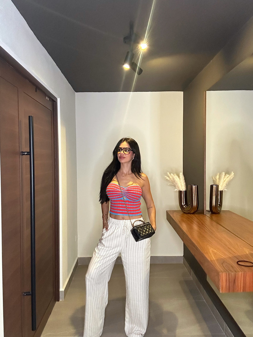 Oatmeal striped Linen pants