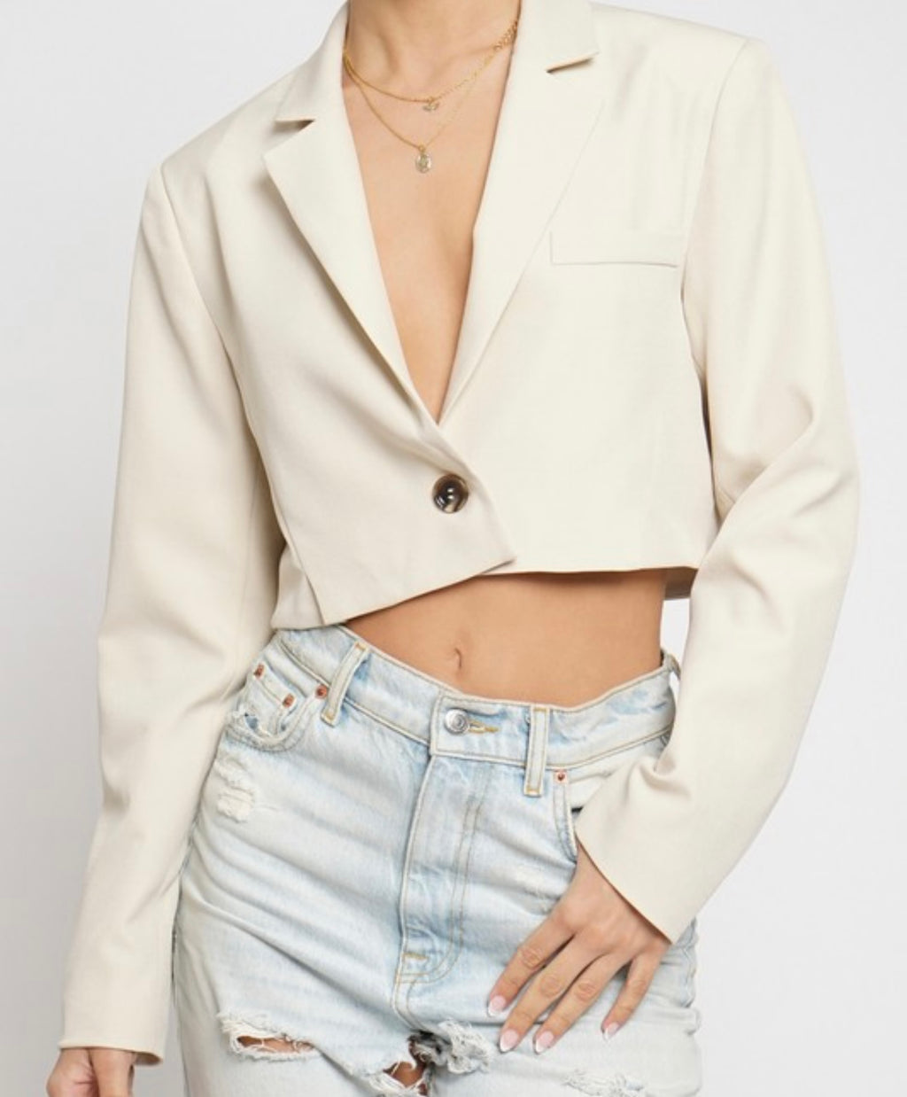 Fave crop blazer-nude