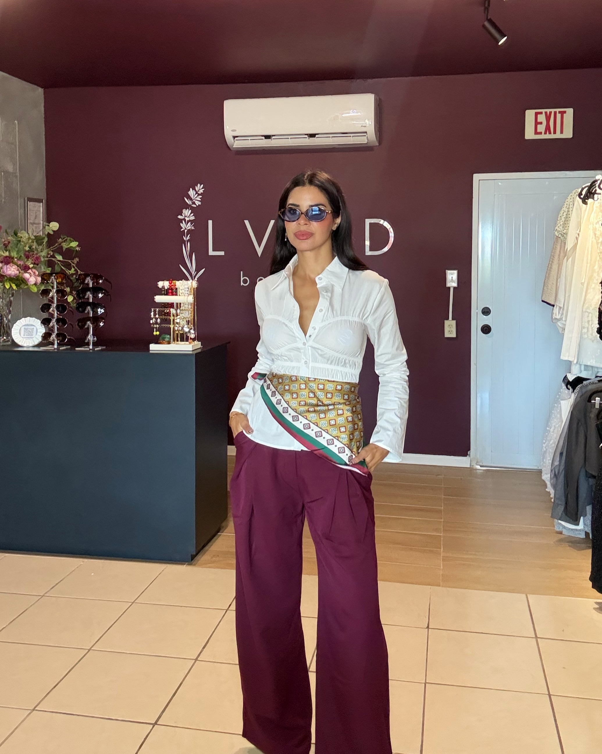 Burgundy trouser with Scarf